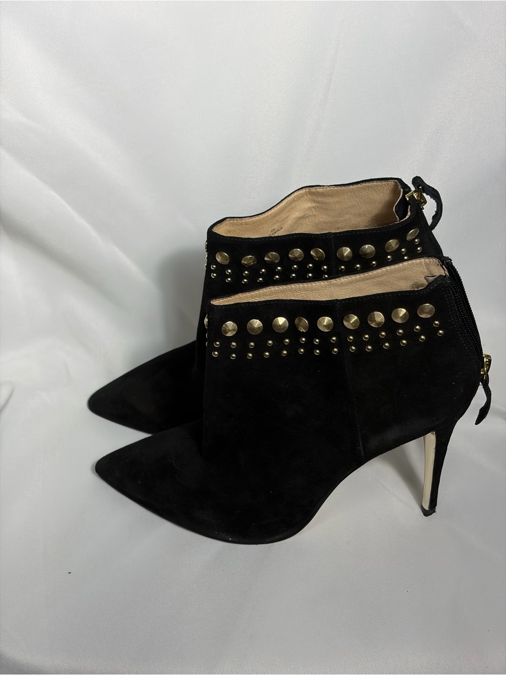 Joan &David Born Black Suede Pointed-Toe Studded Ankle Boots
